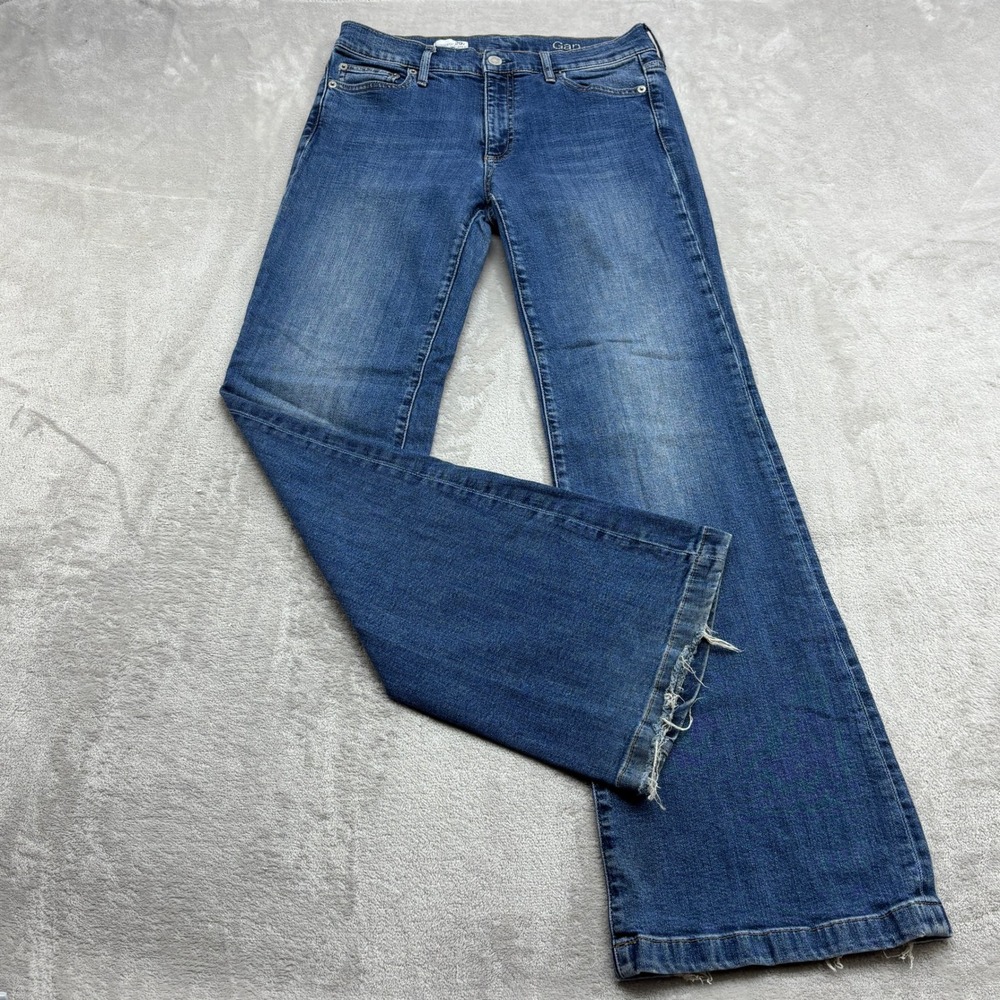 Gap Authentic Flare Jeans Women 29 Blue Dazed Distressed Raw Hem 1969 Retro Boho